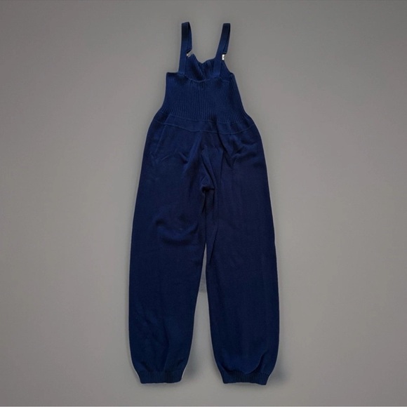 Brazeau Tricot Knit Overall Jumpsuit Sz S Made In USA Navy Blue Cotton Lux Boho - Picture 5 of 11